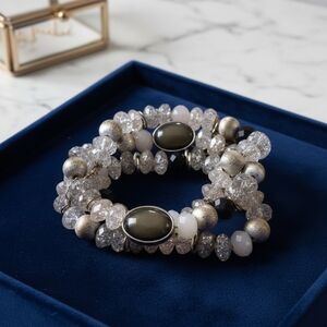 Chic Silver and Black Beaded Bracelet